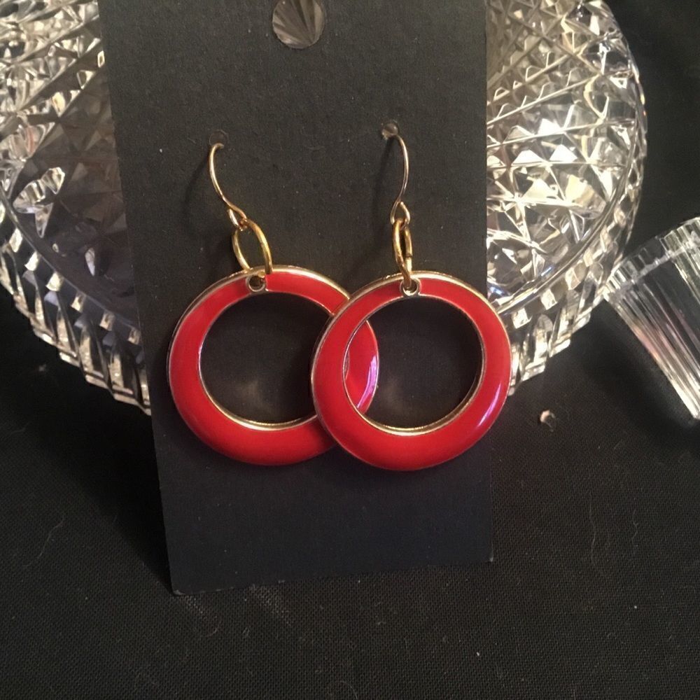 Goldtone and Red Enamel Hoops